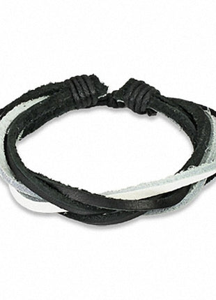 Leder Armband Schwarz Weiß Surfer Style 5 Strips