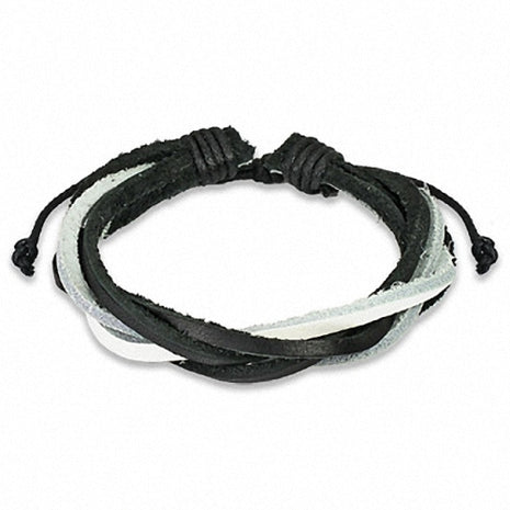 Leder Armband Schwarz Weiß Surfer Style 5 Strips