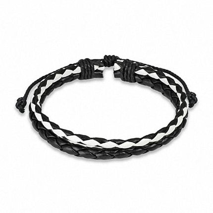 Surfer Style Leder Armband Schwarz / Weiß geflochten