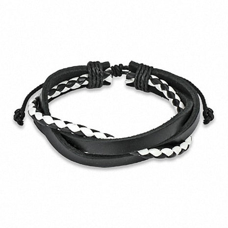 Surfer Style LederArmband Weiß / Schwarz geflochten