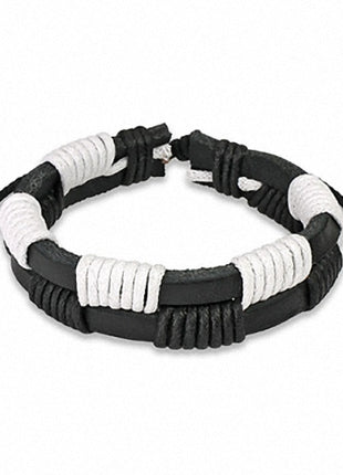 Surfer Style Leder Armband Zig-Zag Schwarz / Weiß geflochten