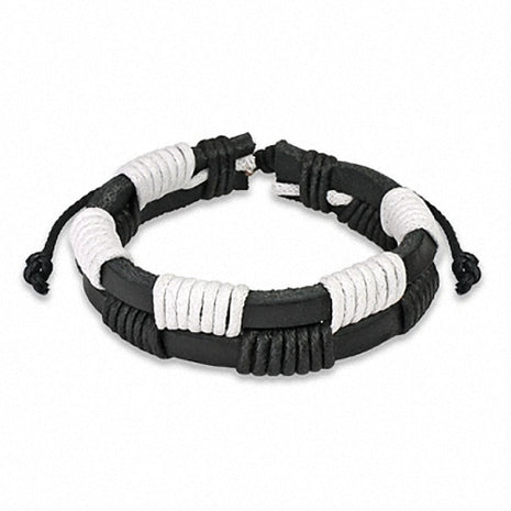 Surfer Style Leder Armband Zig-Zag Schwarz / Weiß geflochten