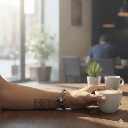 Anker Armband Schwarz Kunstleder Kristalle Unisex maritimer Schmuck