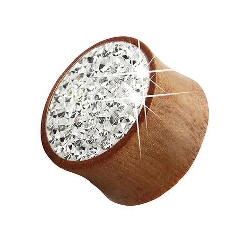 Holz Ohr Plug Tunnel Braun mit Kristallen Double Flared