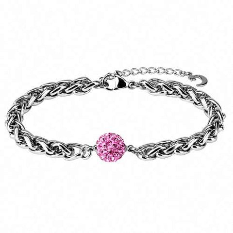 Damen Edelstahl Armband geflochten mit Kristall Kugel