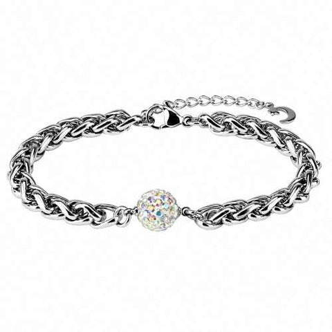 Damen Edelstahl Armband geflochten mit Kristall Kugel