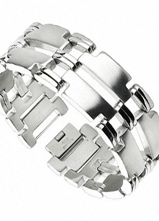 Biker Edelstahl Duo Panzer Armband Stylisch Verspiegelt Massiv