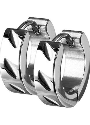 Hoop earrings stainless steel silver with notches 