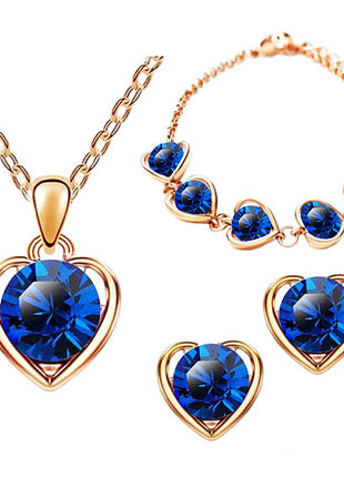 Schmuck-Set 3-teilig Roségold IP mit Swarovski Elements in Herz Form Blau