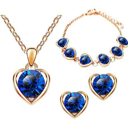 Schmuck-Set 3-teilig Roségold IP mit Swarovski Elements in Herz Form Blau