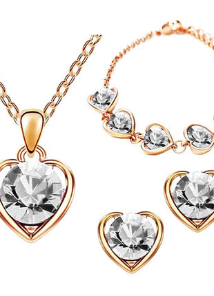 Schmuck-Set 3-teilig Rosegold IP mit Swarovski Elements in Herz Form Clear