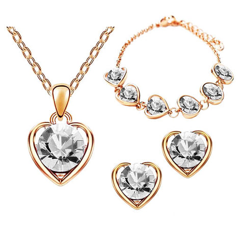 Schmuck-Set 3-teilig Rosegold IP mit Swarovski Elements in Herz Form Clear