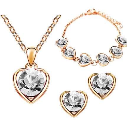 Schmuck-Set 3-teilig Rosegold IP mit Swarovski Elements in Herz Form Clear