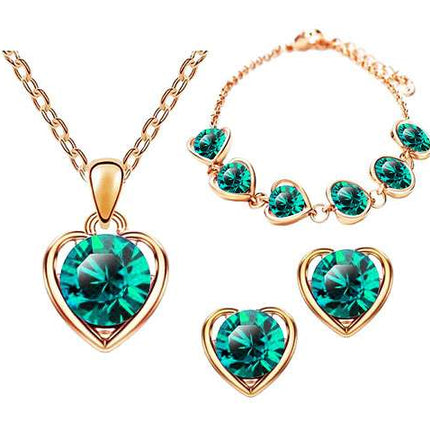 Schmuck-Set 3-teilig Roségold IP mit Swarovski Elements in Herz Form Grün