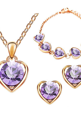 Schmuck-Set 3-teilig Roségold IP mit Swarovski Elements in Herz Form Lila