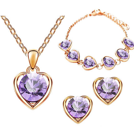 Schmuck-Set 3-teilig Roségold IP mit Swarovski Elements in Herz Form Lila