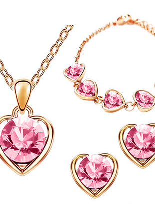 Schmuck-Set 3-teilig Roségold IP mit Swarovski Elements in Herz Form Pink