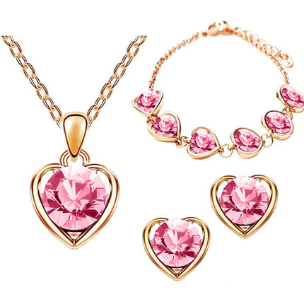 Schmuck-Set 3-teilig Roségold IP mit Swarovski Elements in Herz Form Pink