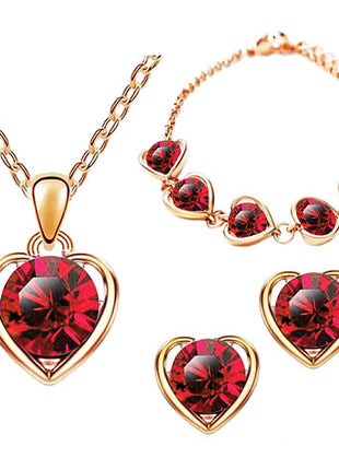 Schmuck-Set 3-teilig Roségold IP mit Swarovski Elements in Herz Form Rot