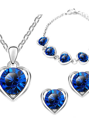 Schmuck-Set 3-teilig Silber mit Swarovski Elements in Herz Form Blau