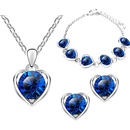 Schmuck-Set 3-teilig Silber mit Swarovski Elements in Herz Form Blau