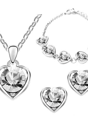 Schmuck-Set 3-teilig Silber mit Swarovski Elements in Herz Form Clear