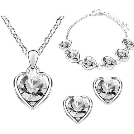 Schmuck-Set 3-teilig Silber mit Swarovski Elements in Herz Form Clear