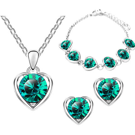 Schmuck-Set 3-teilig Silber mit Swarovski Elements in Herz Form Grün