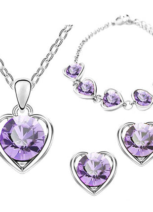 Schmuck-Set 3-teilig Silber mit Swarovski Elements in Herz Form Lila