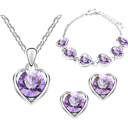 Schmuck-Set 3-teilig Silber mit Swarovski Elements in Herz Form Lila