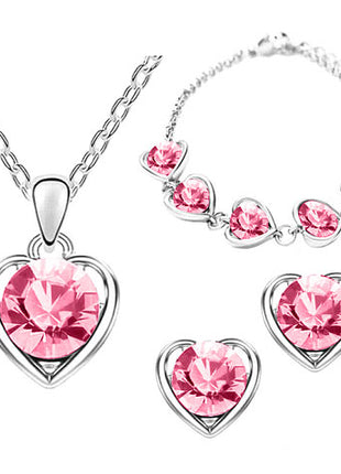 Schmuck-Set 3-teilig Silber mit Swarovski Elements in Herz Form Pink