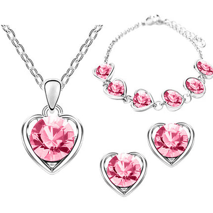 Schmuck-Set 3-teilig Silber mit Swarovski Elements in Herz Form Pink