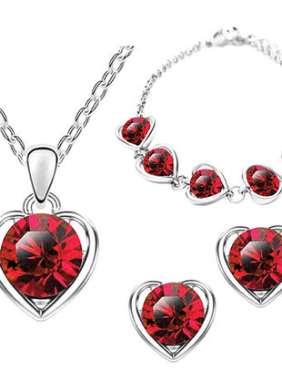 Schmuck-Set 3-teilig Silber mit Swarovski Elements in Herz Form Rot