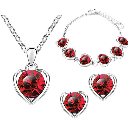 Schmuck-Set 3-teilig Silber mit Swarovski Elements in Herz Form Rot