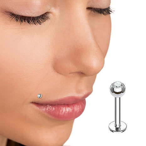 Titan Lippenpiercing Labret Modanna Ohr Stecker mit Zirkonia Kristall