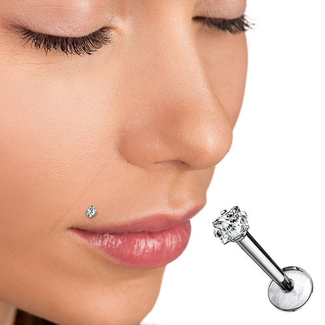 Titanium Lip Piercing Monroe Stud Ear Plug Crystal Square Head 