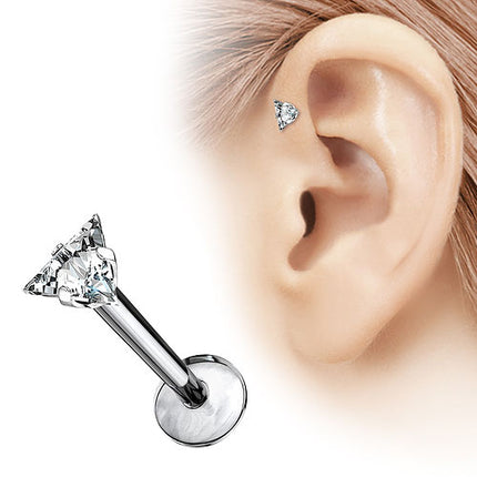 Titan Lippenpiercing Monroe Stud Ohr Stecker Kristall Dreieck Kopf