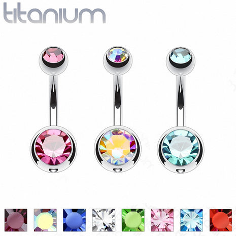 Belly button piercing banana plug titanium G23 with double crystal 