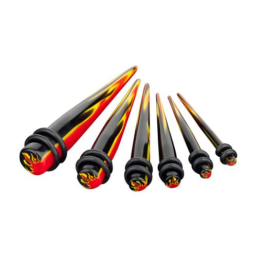 6er Set Dehnstäbe Expander Schwarz mit Flammen 3mm - 10mm