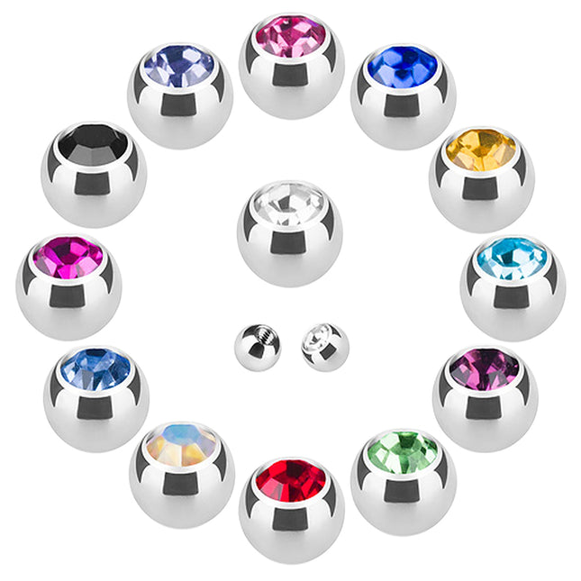 Piercing Ersatz Schraubkugel Edelstahl Silber mit Kristall