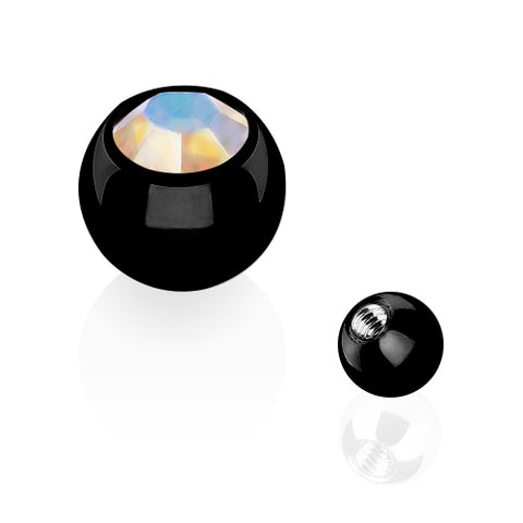 Piercing Ersatz Schraubkugel Edelstahl Schwarz mit Kristall