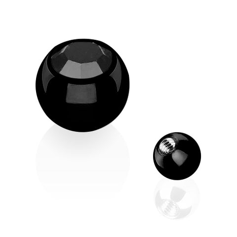 Piercing Ersatz Schraubkugel Edelstahl Schwarz mit Kristall