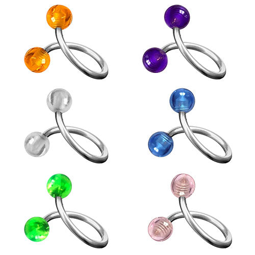 Lippenpiercing SET 6 Stück  Labret Twist Ohr Spirale Doppel UV Kugel