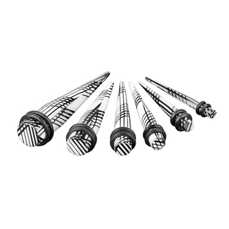 6er Set Dehnstäbe Expander Weiß Karo gestreift 3mm - 10mm