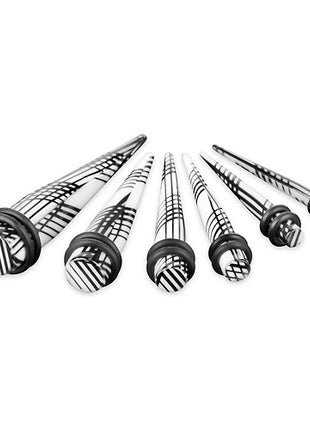 6er Set Dehnstäbe Expander Weiß Karo gestreift 3mm - 10mm