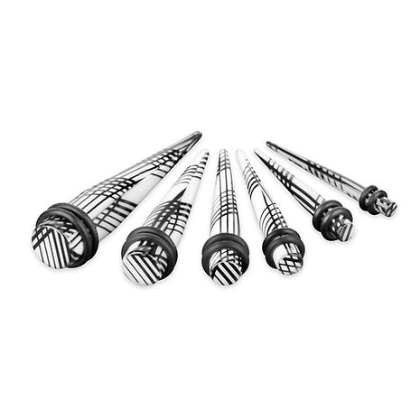 6er Set Dehnstäbe Expander Weiß Karo gestreift 3mm - 10mm