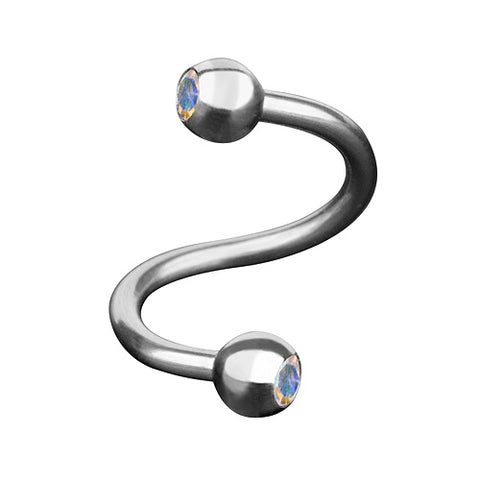 Lippenpiercing Edelstahl Spirale Doppel Kristall Kugel