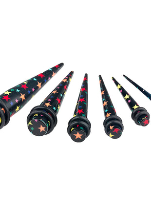 Set of 6 stretching rods expander black colorful stars 3mm - 10mm 