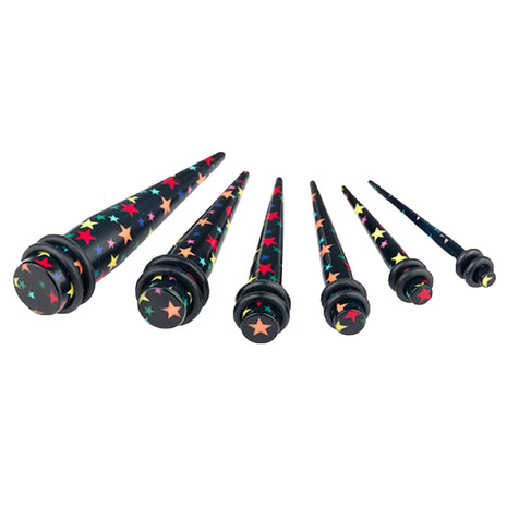 Set of 6 stretching rods expander black colorful stars 3mm - 10mm 