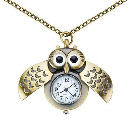 Eulen Uhr Vintage Quarzuhr Anhänger mit Halskette